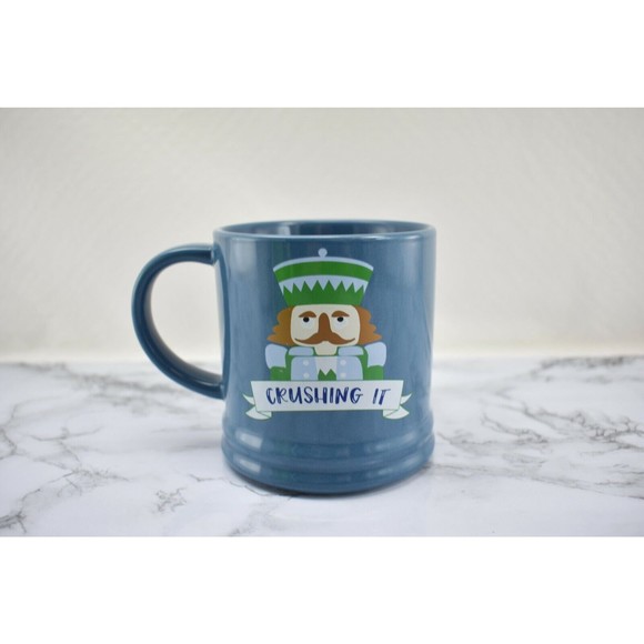 Threshold Holiday Nutcracker Crushing It Mug Blue Porcelain Christmas Coffee Cup - Picture 1 of 6